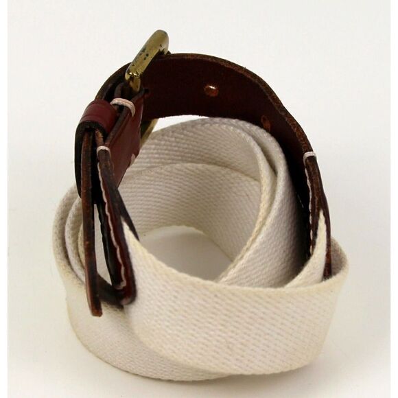 ITALIAN BROWN GENUINE LEATHER 1 1/4"Wd CREAM CANVAS GOLF MEN'S BELT 42-44 (67M - Picture 3 of 11